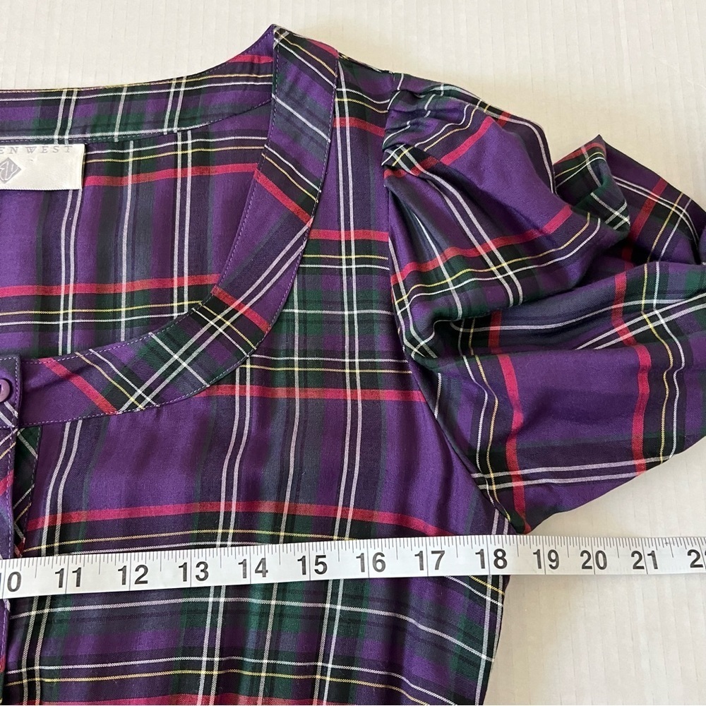 Vintage 80s Eileen West Purple Tartan Plaid Pleated Maxi Dress NWOT Small - Picture 15 of 16